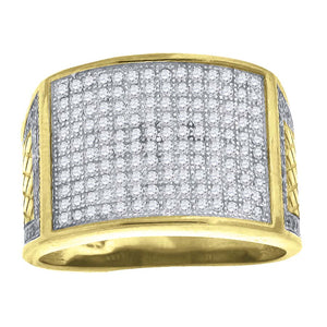 925 Sterling Silver Yellow-Tone Mens Cubic Zirconia Rectangle Face Wide Band Engagement Ring Size 10