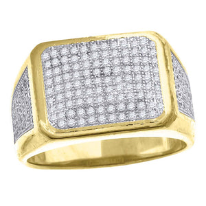 925 Sterling Silver Yellow-Tone Mens Cubic Zirconia Rectangle Face Wide Band Engagement Ring Size 9