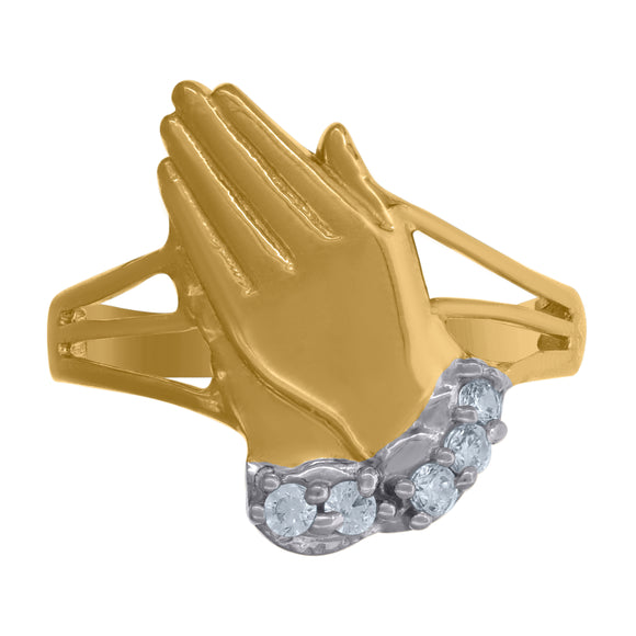 10kt Two-tone Gold Mens Cubic Zirconia CZ Praying Hands Religious Ring