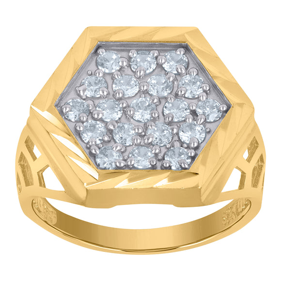 10Kt Two-Tone Gold Mens Cubic-Zirconia Octagon Head Fashion Rings
