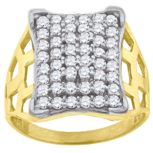 10kt Two-tone Gold Mens Cubic Zirconia Concave Square Engagement Ring