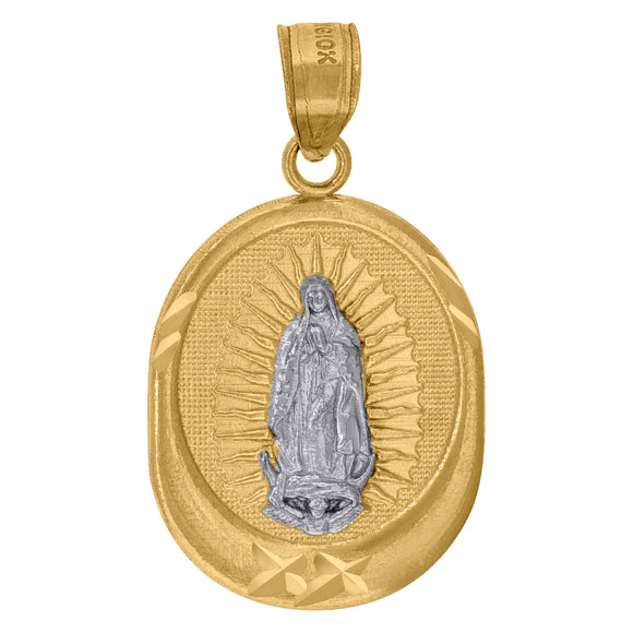 10kt Yellow Gold Unisex Diamond -cut Lady of Guadalupe Religious Charm Pendant