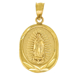 10kt Yellow Gold Unisex Diamond -cut Lady of Guadalupe Religious Charm Pendant