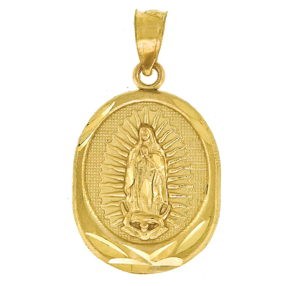 10kt Yellow Gold Unisex Diamond -cut Lady of Guadalupe Religious Charm Pendant