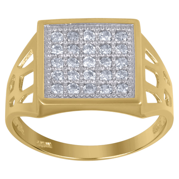 10kt Two-tone Gold Mens Round Cubic Zirconia Square Head Engagement Ring