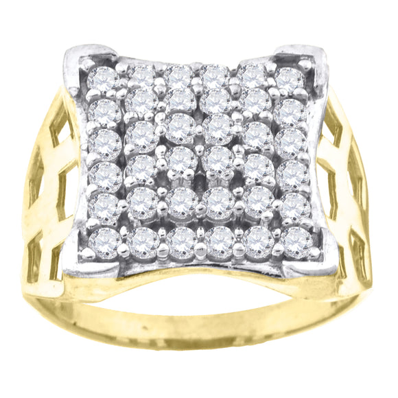 10kt Two-tone Gold Mens Cubic Zirconia Concave Square Engagement Ring