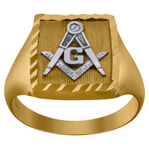 10kt Two-tone Gold Mens Textured Masonic Vintage Square Head Religious Ring