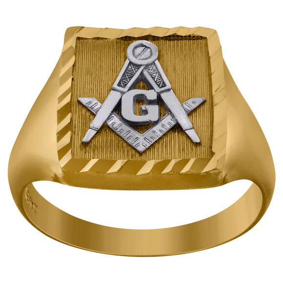 10kt Two-tone Gold Mens Textured Masonic Vintage Square Head Religious Ring