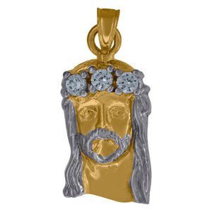 10kt Two-tone Gold Unisex Cubic Zirconia Cubic-zirconia Jesus Face Religious Charm Pendant