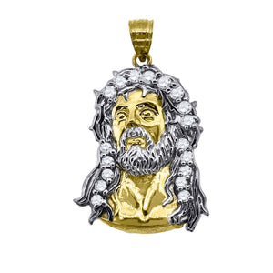 10kt two-tone Gold Unisex Cubic Zirconia Cubic-zirconia Jesus Face Religious Charm Pendant