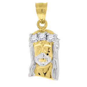 10kt Two-tone Gold Unisex Cubic Zirconia Cubic-zirconia Jesus Face Religious Charm Pendant