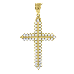 10kt Yellow Gold Cubic-zirconia Mens Cross Ht:61.4mm x W:33.3mm Religious Charm Pendant