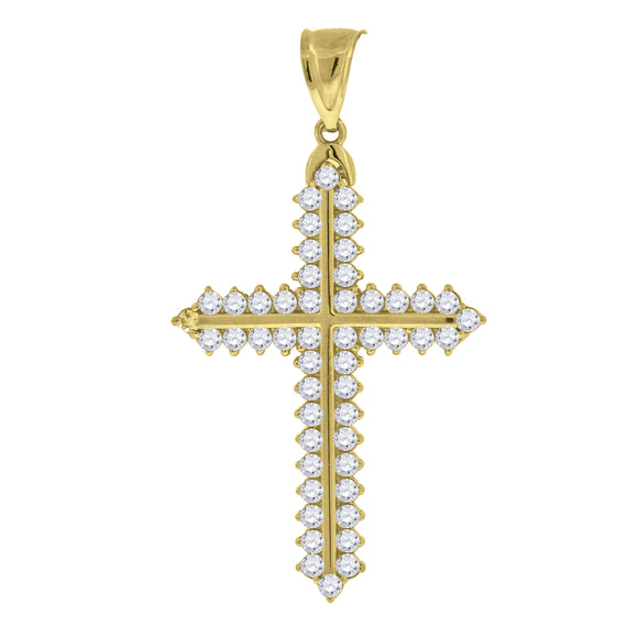 10kt Yellow Gold Cubic-zirconia Mens Cross Ht:61.4mm x W:33.3mm Religious Charm Pendant