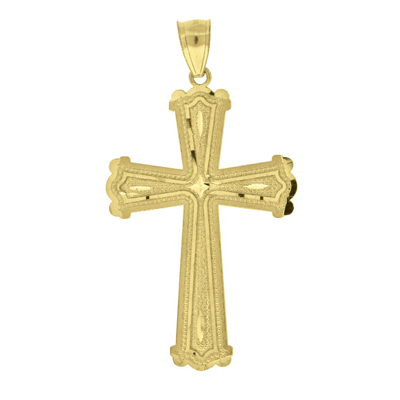 10kt Yellow Gold Diamond-cut Mens Cross Ht:46.4mm x W:25.7mm Religious Charm Pendant