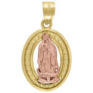 10kt Two-tone Gold Mens Diamond-cut Lady Of Guadalupe Religious Charm Pendant