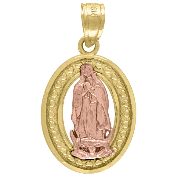 10kt Two-tone Gold Mens Diamond-cut Lady Of Guadalupe Religious Charm Pendant