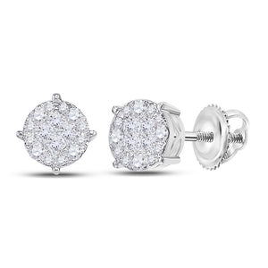 14kt White Gold Womens Princess Round Diamond Cluster Earrings 2 Cttw