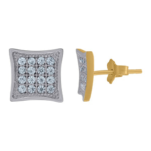 10kt Two-tone Gold Mens CZ Cubic Zirconia Square Stud Earrings