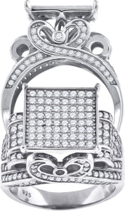 925 Sterling Silver Mens Cubic-Zirconia Square Head Fashion Ring Size 6