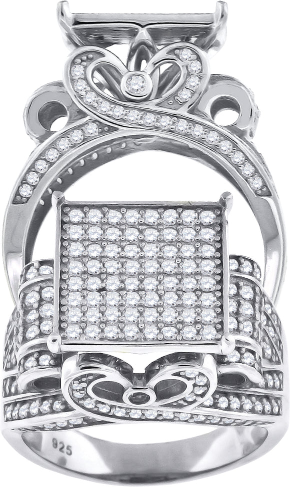 925 Sterling Silver Mens Cubic-Zirconia Square Head Fashion Ring Size 6