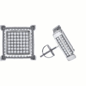 925 Sterling Silver Unisex Cubic Zirconia Square Stud Earrings