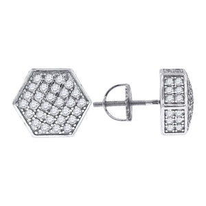 925 Sterling Silver Unisex Cubic Zirconia Hexagon Stud Earrings