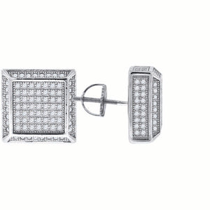 925 Sterling Silver Unisex Cubic Zirconia Square Stud Earrings