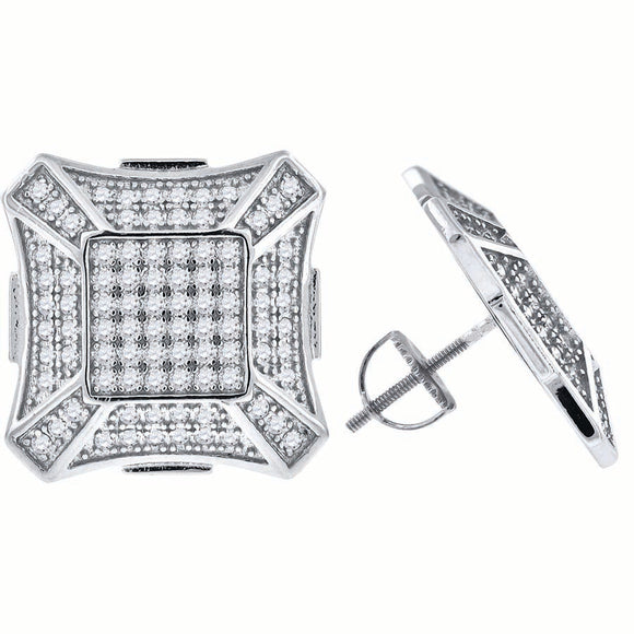 925 Sterling Silver Womens Cubic Zirconia Square Stud Earrings