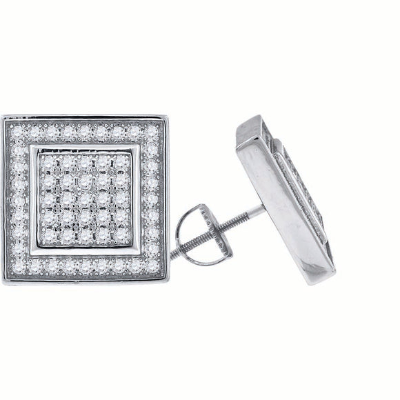 925 Sterling Silver Womens Cubic Zirconia Square Stud Earrings