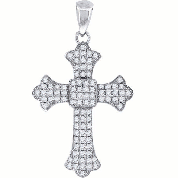 925 Sterling Silver Mens Cubic-Zirconia Cross Religious Charm Pendant
