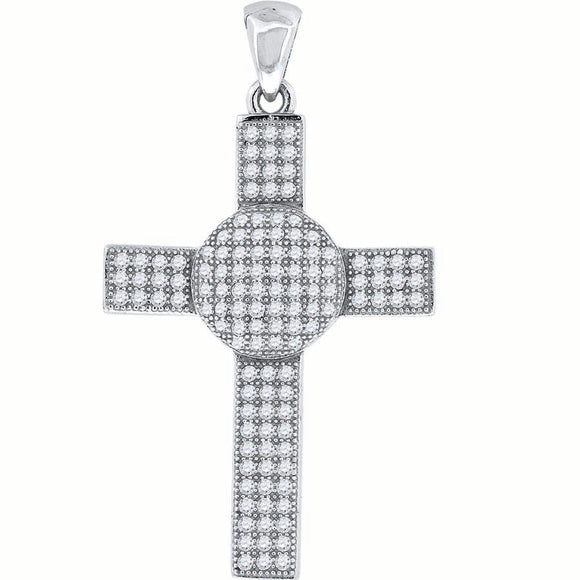 925 Sterling Silver Mens Cubic-Zirconia Cross Religious Charm Pendant