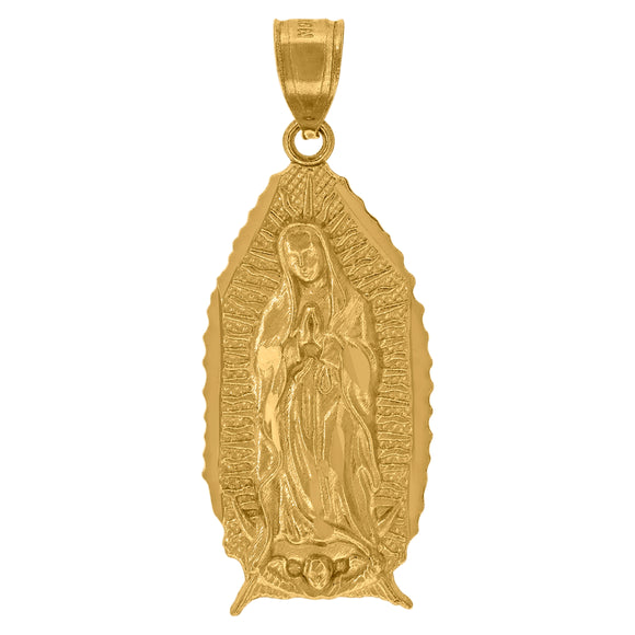 10kt Yellow Gold Unisex Textured Lady Of Guadalupe Religious Charm Pendant