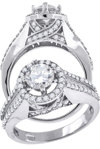 925 Sterling Silver Womens Cubic Zirconia Halo Engagement Ring Size 7