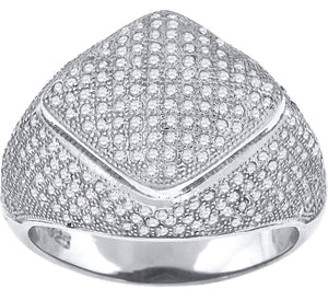 925 Sterling Silver Mens Cubic Zirconia Square Head Presidential Ring Size 10
