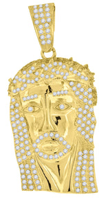 925 Sterling Silver Yellow-tone Mens CZ Jesus Religious Charm Pendant