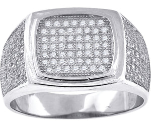 925 Sterling Silver Mens Cubic Zirconia Square Head Presidential Ring Size 11