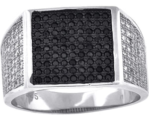 925 Sterling Silver Black-Tone Mens White Black Cubic-Zirconia Square Head Fashion Ring Size 11