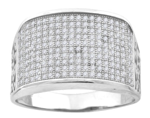 925 Sterling Silver Mens Cubic Zirconia Wide Band Fashion Ring Size 12