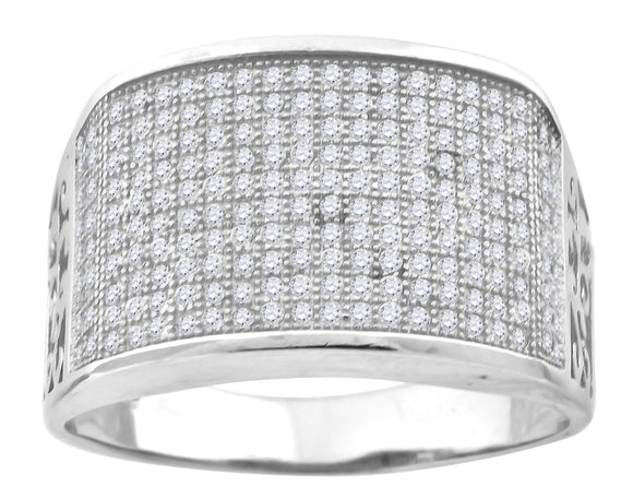 925 Sterling Silver Mens Cubic Zirconia Wide Band Fashion Ring Size 12