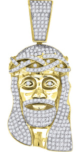 925 Sterling Silver Yellow-tone Mens CZ Jesus Religious Charm Pendant