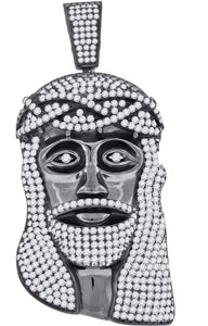 925 Sterling Silver Black-tone Mens CZ Jesus Religious Charm Pendant