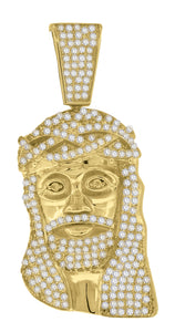 925 Sterling Silver Yellow-tone Mens CZ Jesus Religious Charm Pendant