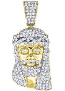 925 Sterling Silver Yellow-tone Mens CZ Jesus Religious Charm Pendant