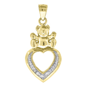 10kt Two-tone Gold Mens Cubic Zirconia Cubic-zirconia Teddy Bear Heart Charm Pendant