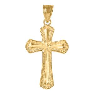 10kt Yellow Gold Diamond-cut Brushed Unisex Cross Ht:30.7mm x W:15.9mm Religious Charm Pendant