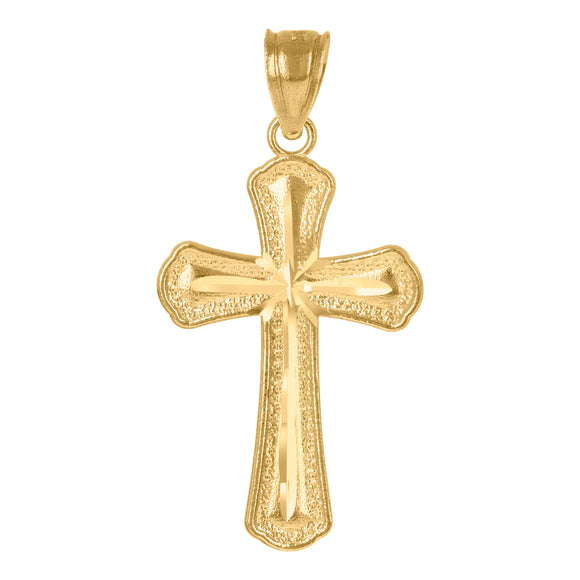 10kt Yellow Gold Diamond-cut Brushed Unisex Cross Ht:30.7mm x W:15.9mm Religious Charm Pendant