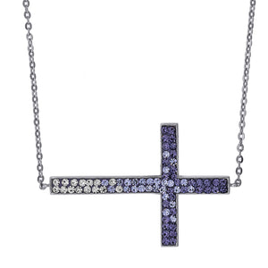 925 Sterling Silver Women Violet & White Cubic Zirconia Rolo Link Cross Necklace