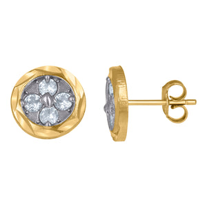 10kt Two-tone Gold Mens Cubic Zirconia CZ Round Diamond-cut Cluster Stud Earrings