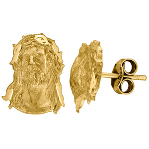 10kt Yellow Gold DC Mens Jesus 11.2mm x 14mm Religious Push Back Studs