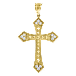 10kt Yellow Gold Cubic-zirconia Diamond-cut Unisex Cross Ht:62.8mm x W:36.2mm Religious Charm Pendant